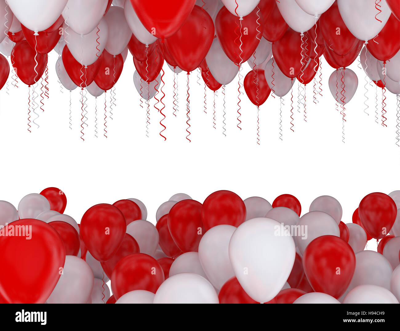 Luftballons rot und weiß auf weißem Hintergrund isoliert Stockfoto