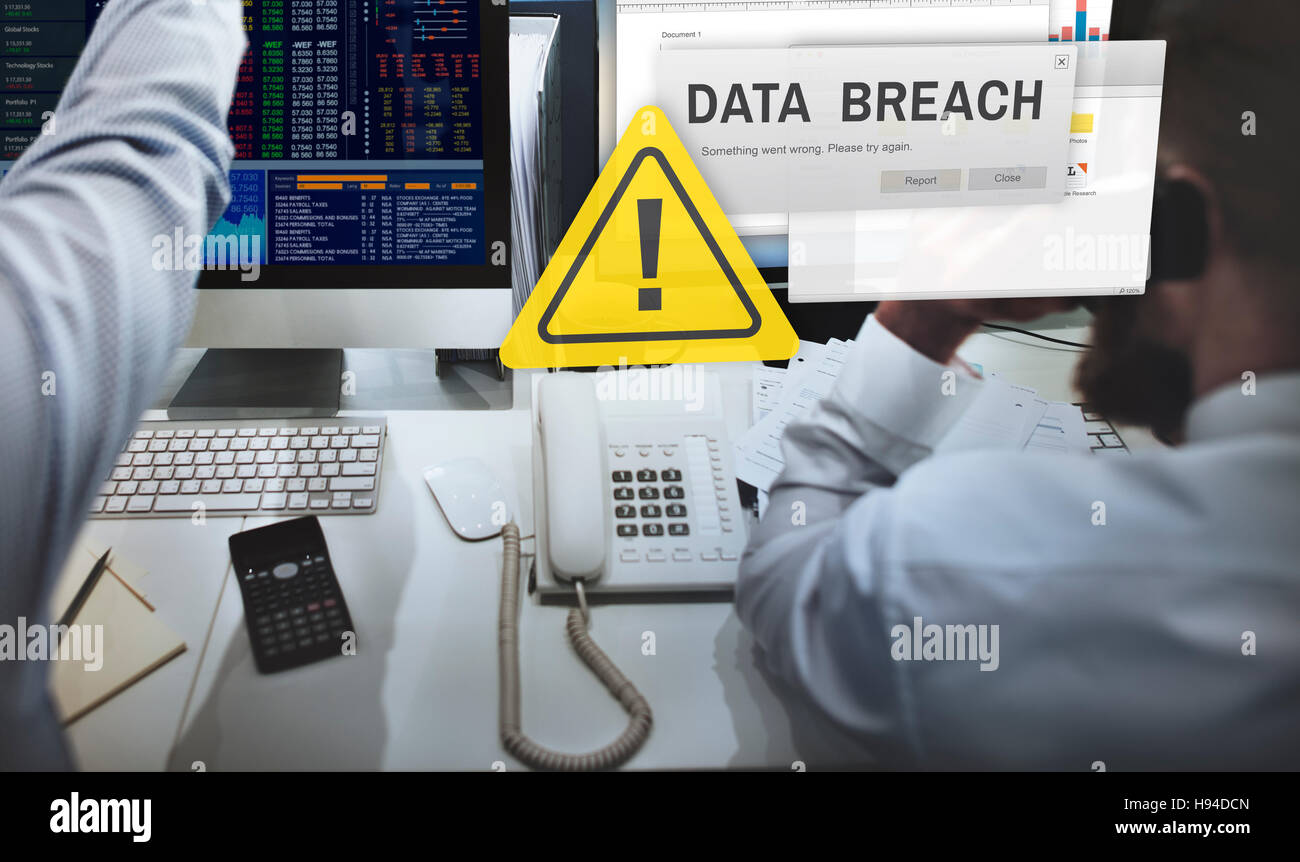 Daten verletzen vertrauliche Cybercrime Sicherheitskonzept. Stockfoto