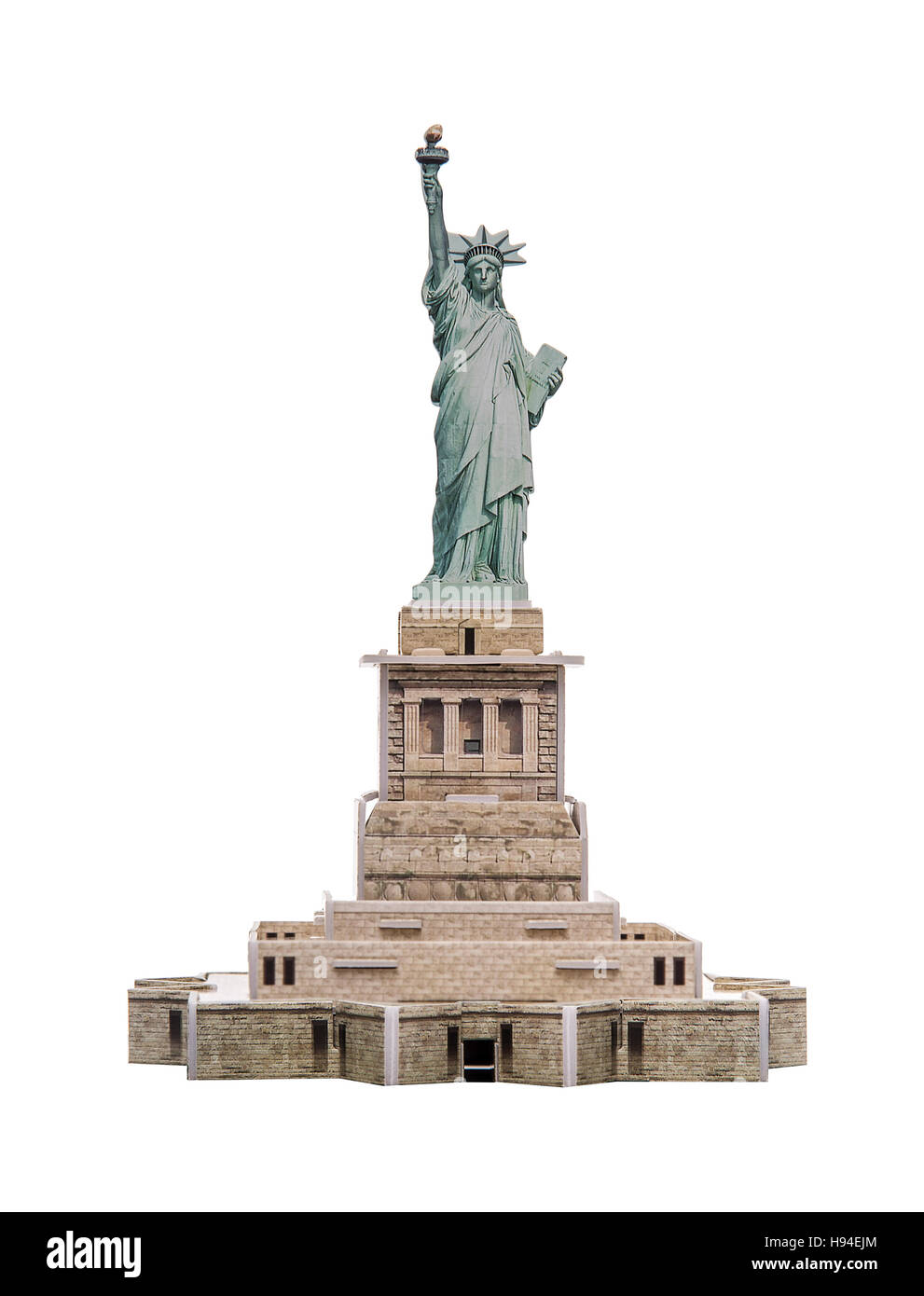 Freiheitsstatue Liberty Papiermodell auf weißem Hintergrund. Stockfoto