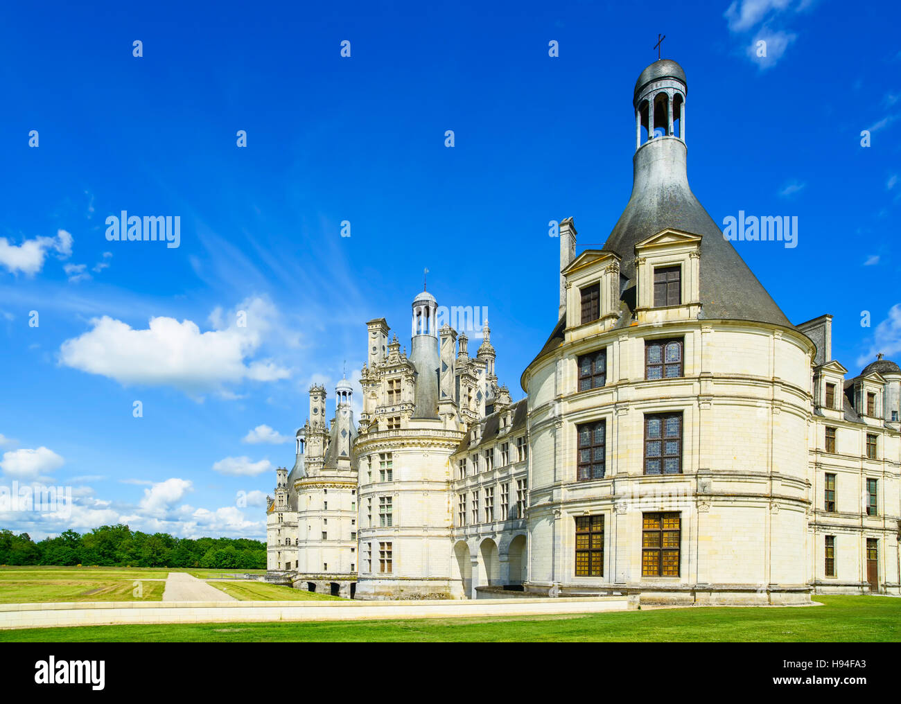 Chateau de Chambord, mittelalterliche französische Königsschloss. Loire-Tal, Frankreich, Europa. UNESCO-Weltkulturerbe. Stockfoto