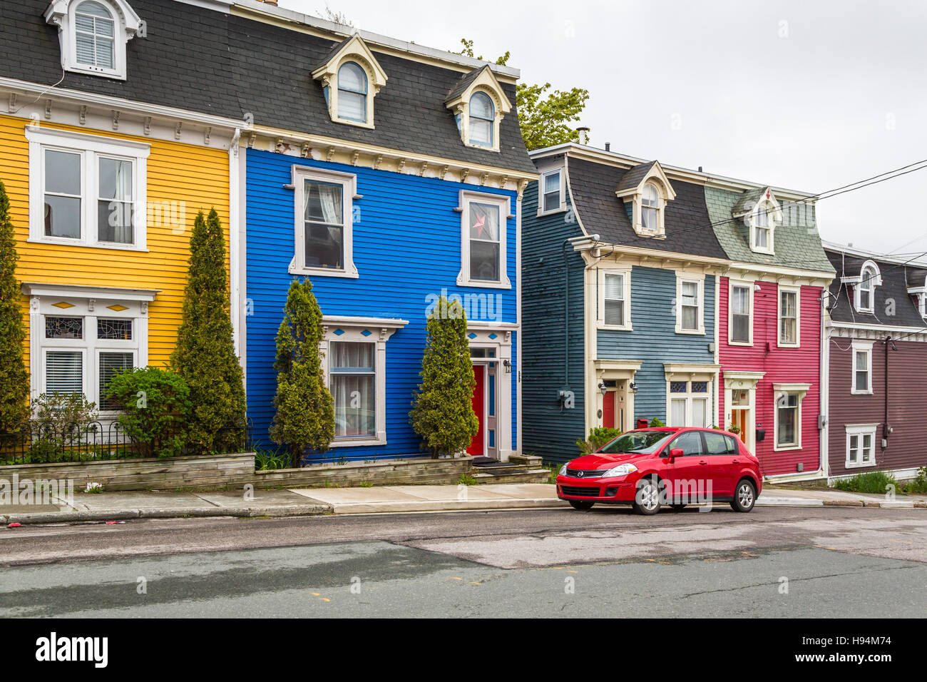 Bunte Jellybean Gebäude in St. John's, Neufundland und Labrador, Kanada. Stockfoto