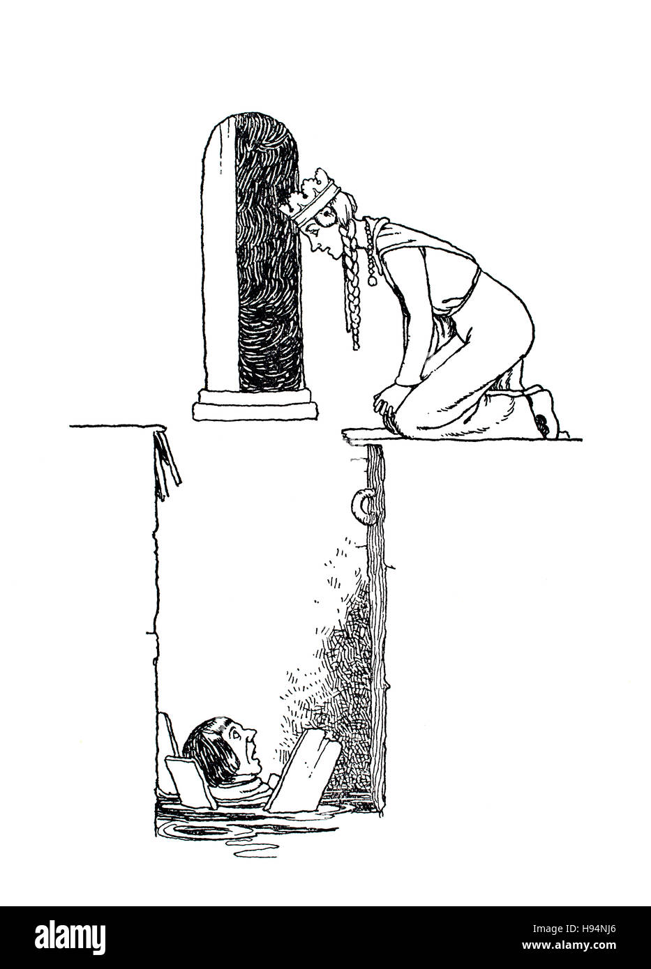 Wer es übergehen würde fiel, Kinder Buch-Illustration von William Heath Robinson, ab 1934 Buch der Goblins, neun Vögel Stockfoto