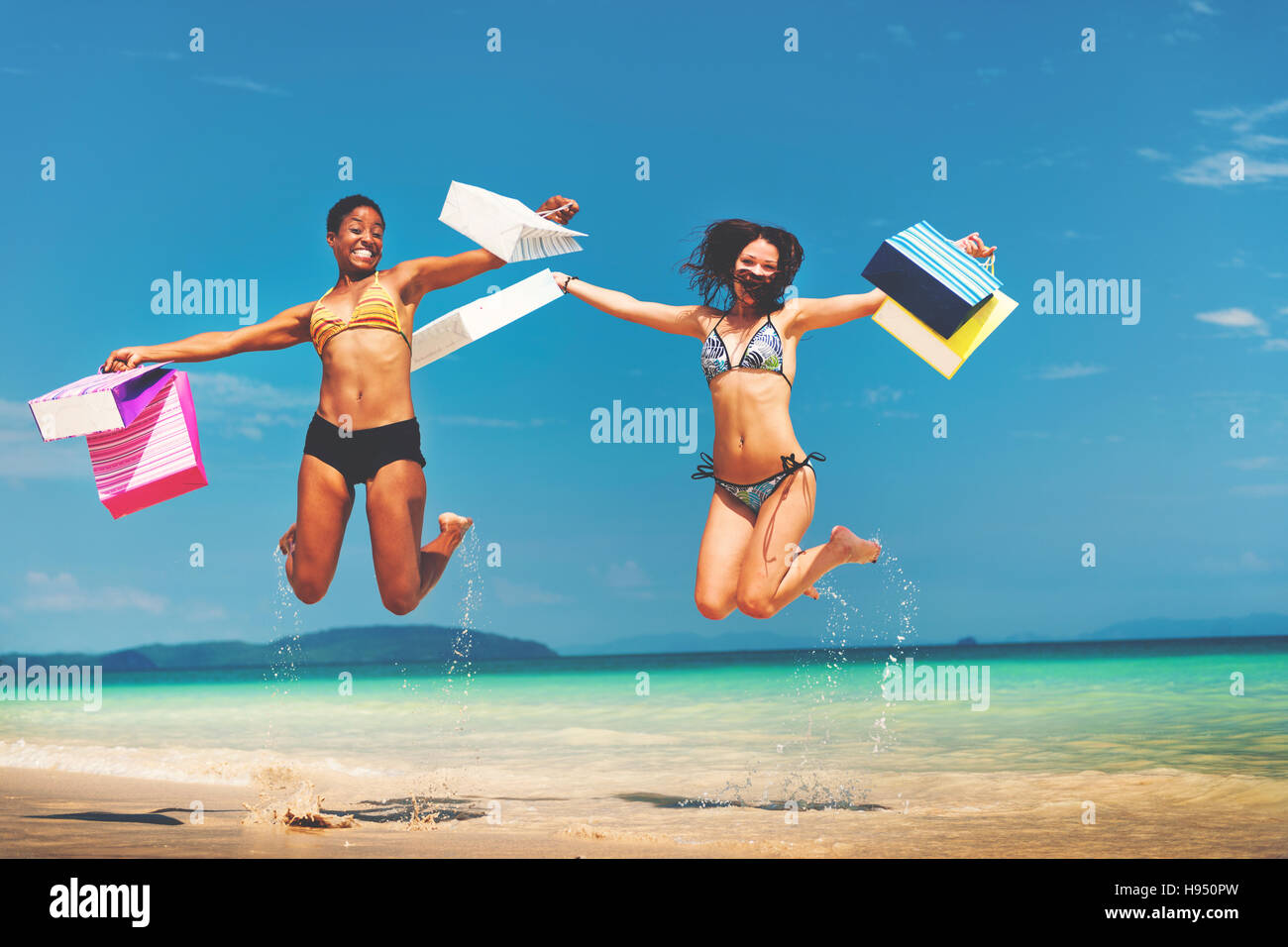 Strand Einkaufstasche Kunden Reisen Standortkonzept Stockfoto