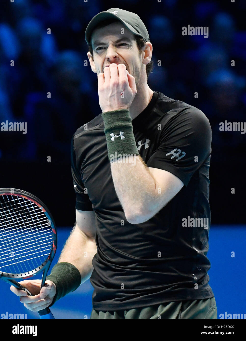 London, UK. 19. November 2016. Barclays ATP World Tour Finals 02 Arena London UK Halbfinale Andy Murray GBR V Milos Raonic kann Murray in Aktion während des Spiels Murray in 3 Sätzen-2 Foto gewann: Leo Mason Bruchteil einer Sekunde Credit: Leo Mason/Alamy Live News Stockfoto