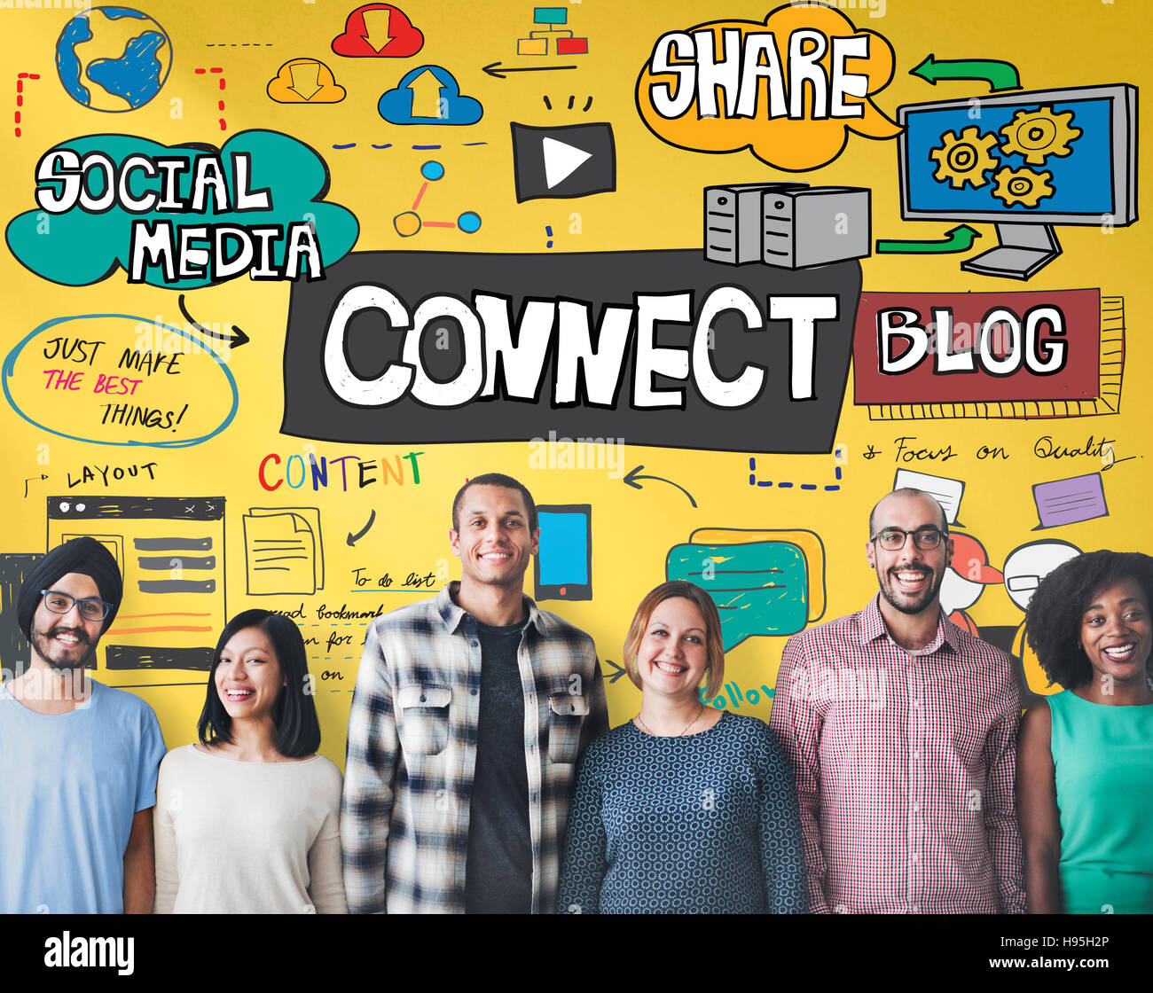Verbinden Sie Social Media Social Networking Online-Konzept Stockfoto