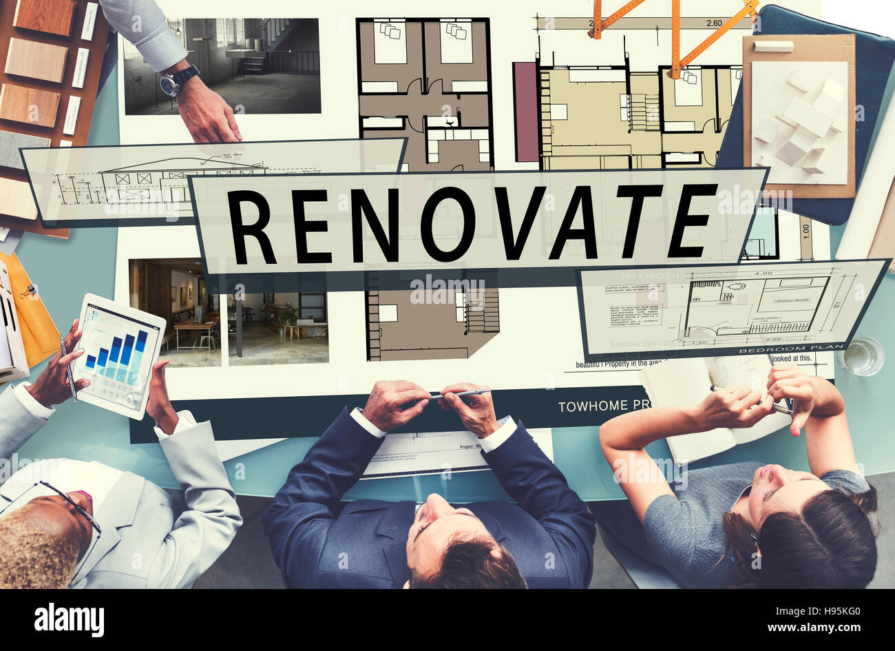 Plan zu renovieren Bauplan Zeichnung Architekturkonzept Stockfoto