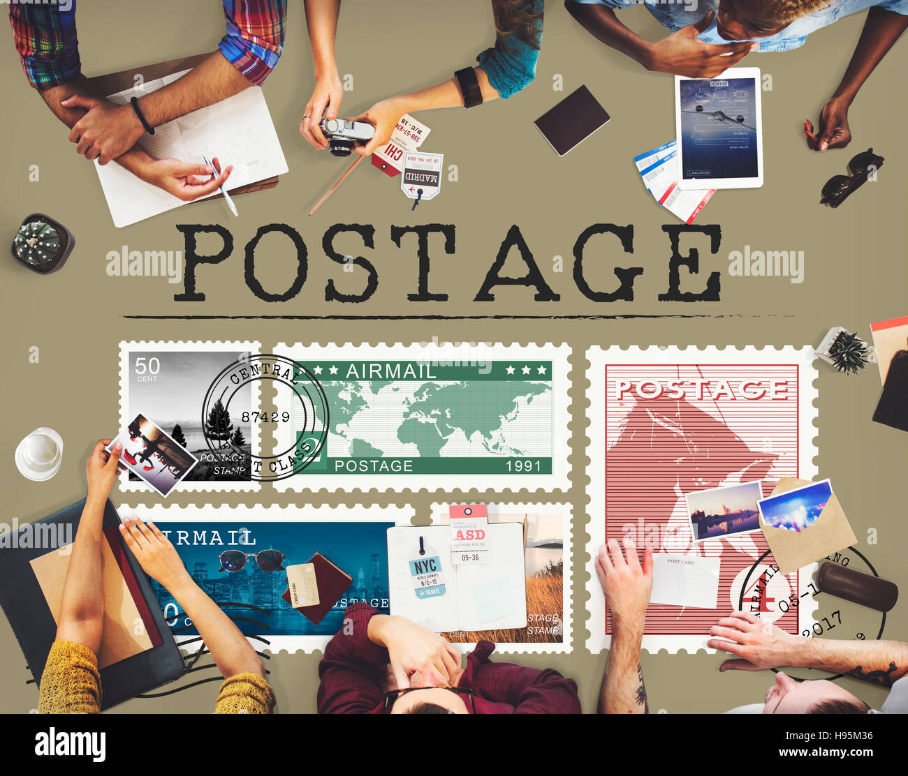 Porto Brief Paket Stempel Mail Grafikkonzept Stockfoto