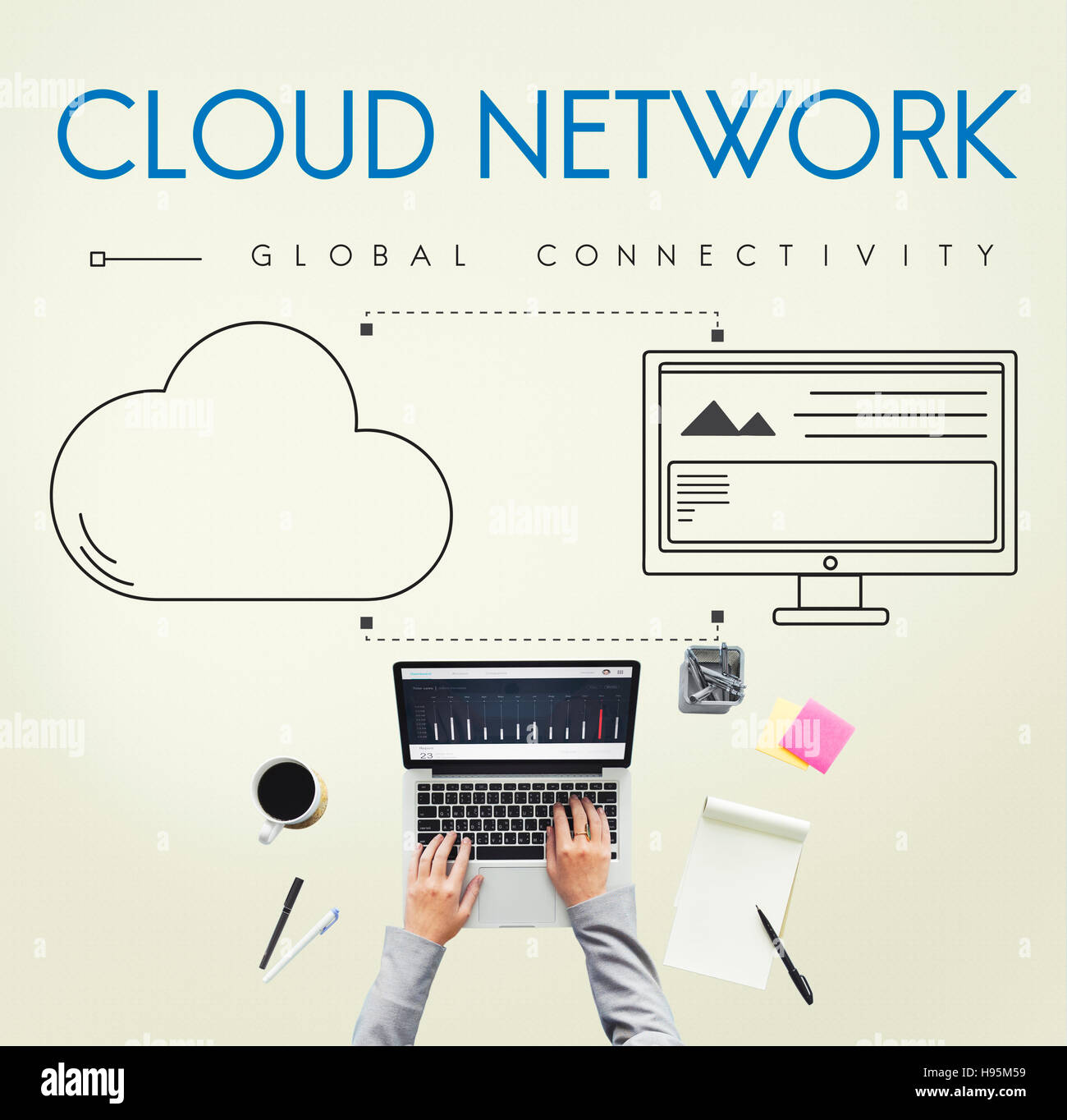 Cloud-Netzwerk globale Konnektivität Anteil Konzept Stockfoto