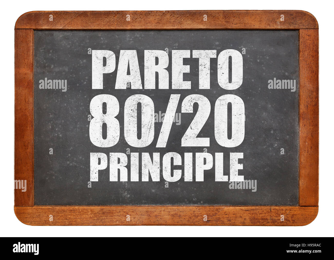 Pareto-Prinzip oder die 80-20 Regel - weiße Kreide Text auf einer Vintage Tafel-Tafel Stockfoto