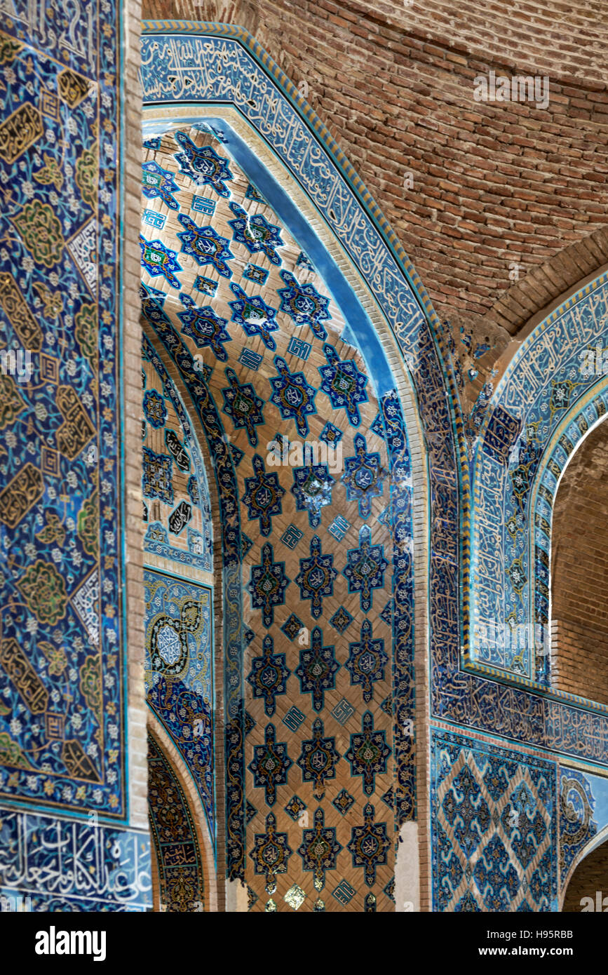 Fliesen Sie-Details auf blaue Moschee auch bekannt als Masjidi Qebud, Tabriz, Iran Stockfoto