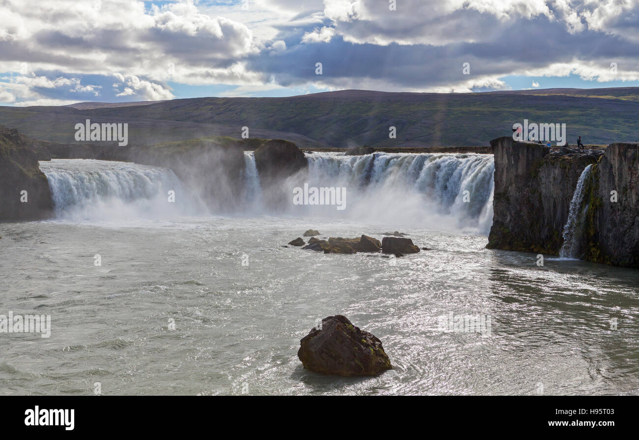 Ein Blick auf den Godafoss-Wasserfall in Island. Stockfoto