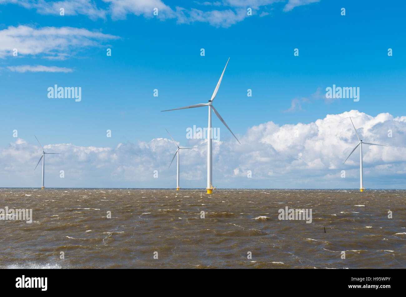Offshore-Windmühle Bauernhof in das IJsselmeer in Urk, Niederlande Stockfoto