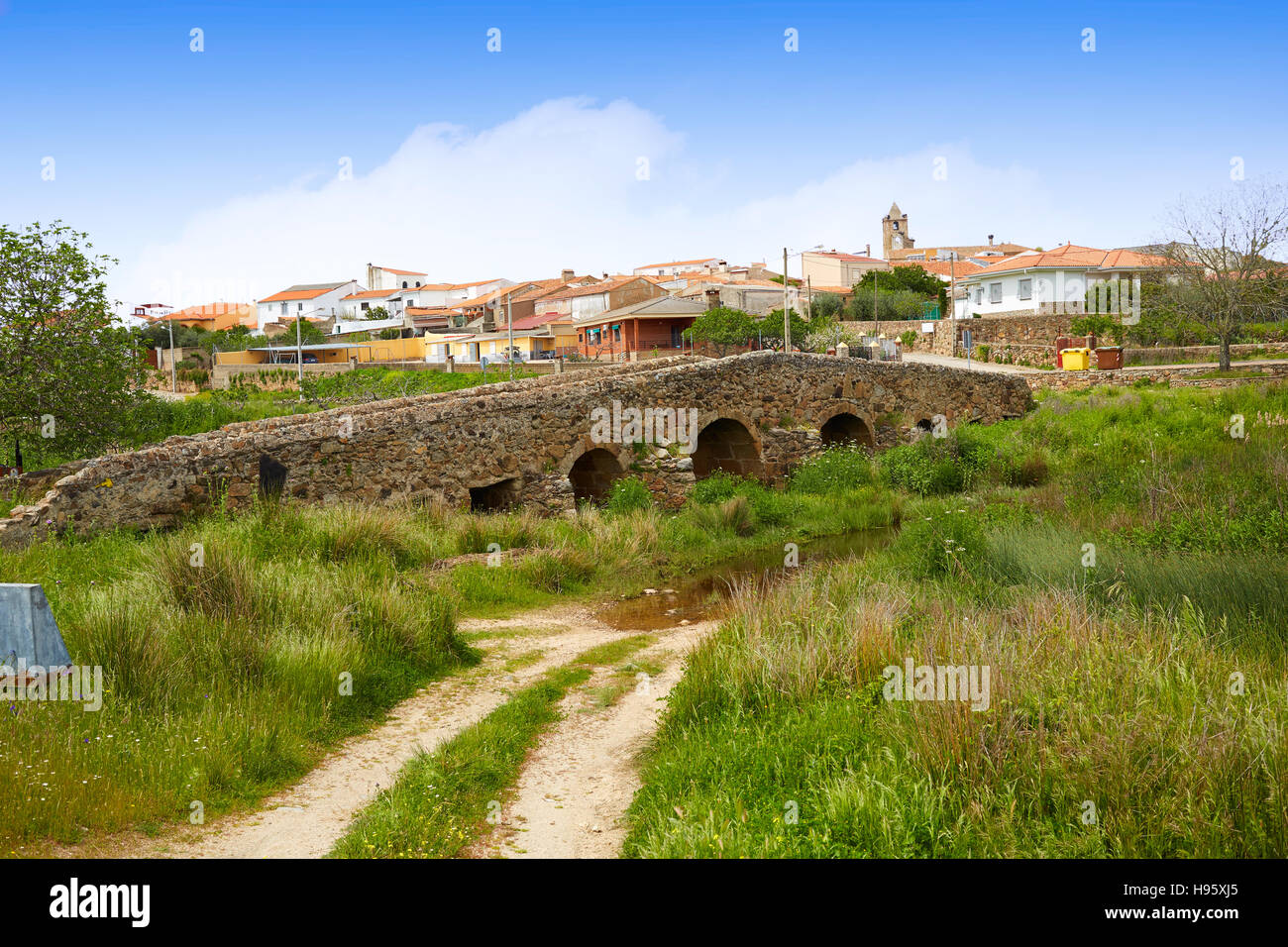 Casas de Don Antonio Brücke bei Via De La Plata Weg Extremadura Spaniens Stockfoto