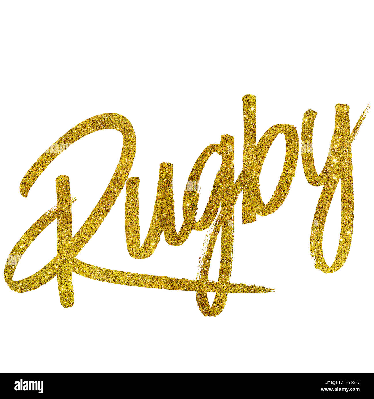 Rugby-Gold Faux Folie Metallic Glitter Zitat isoliert Stockfoto