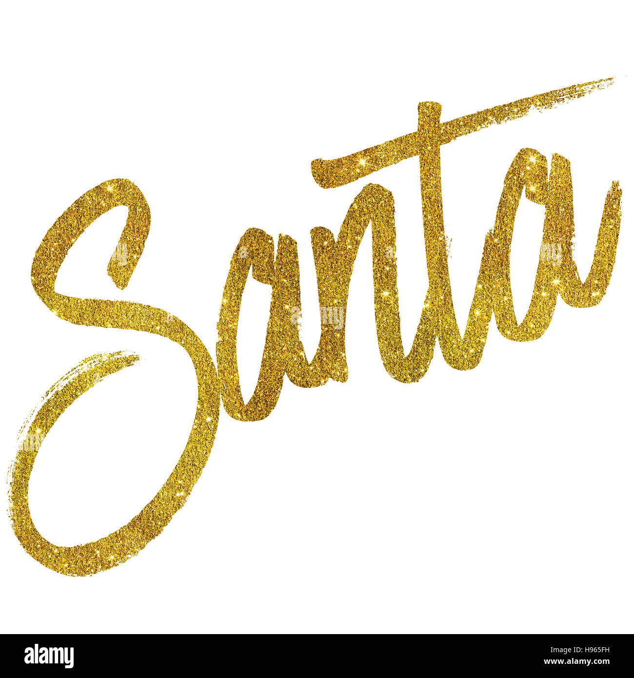 Santa Gold Faux Folie Metallic Glitter Zitat isoliert Stockfoto