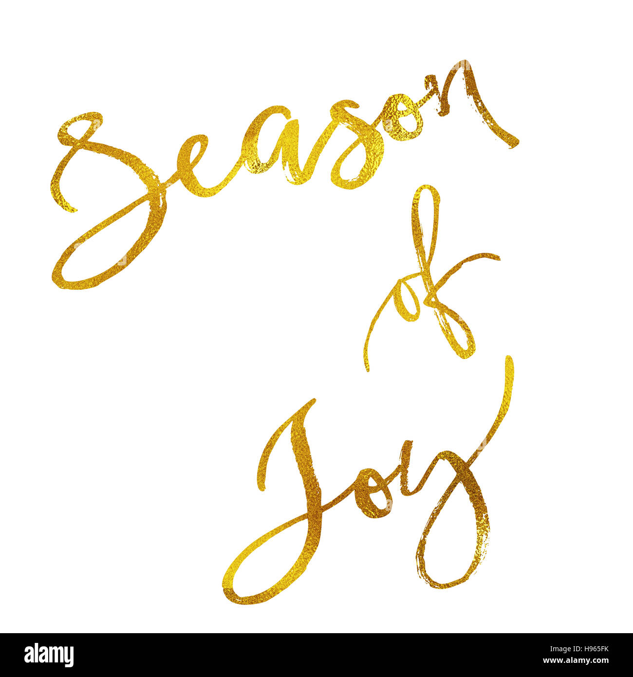 Saison von Freude Gold Faux Folie Metallic Glitter Zitat isoliert Stockfoto