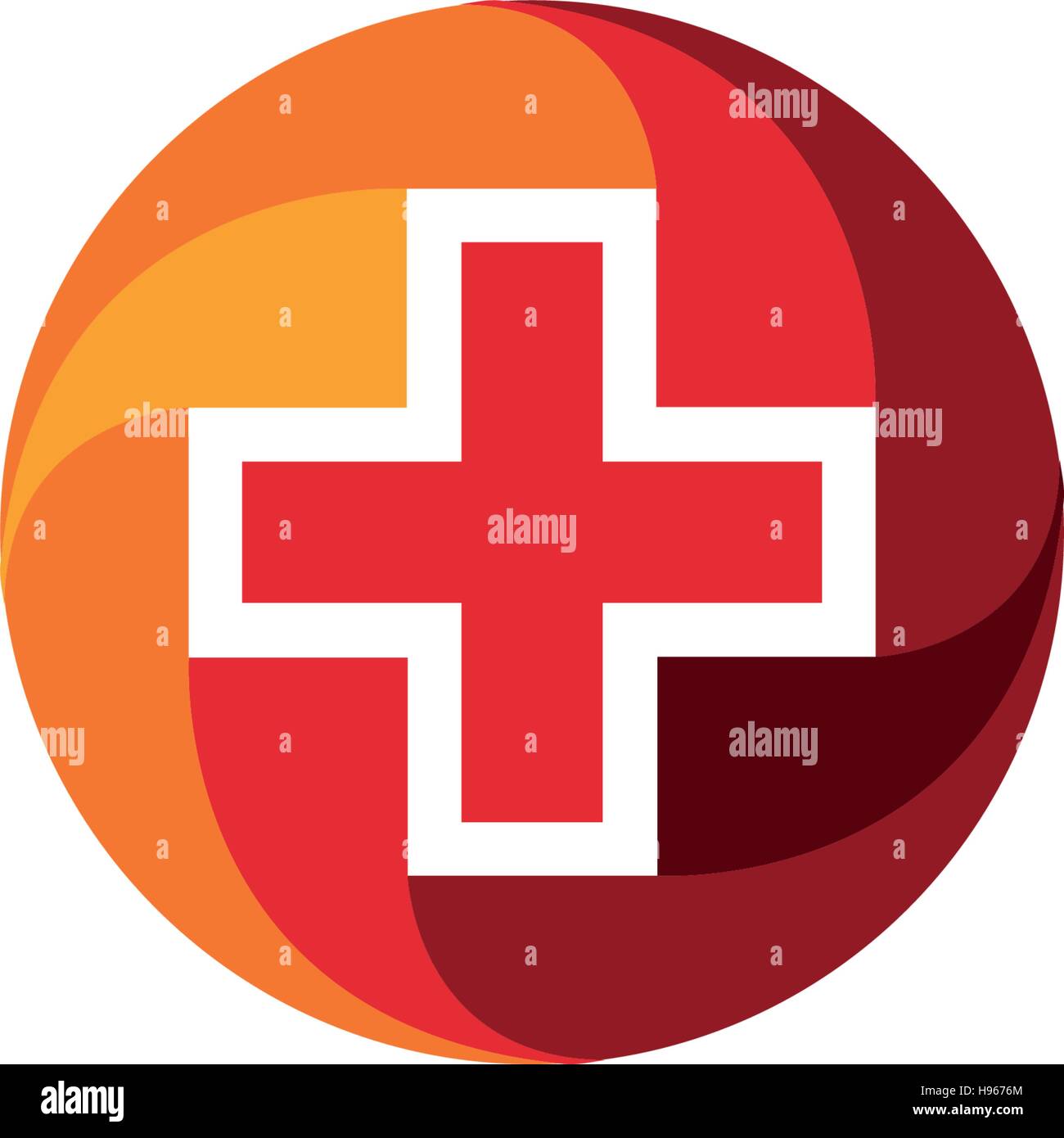 Roten Kreuz medizinische Logo. Runde Form-Logo. Religiöses Zeichen. Ärzte-Büro-Emblem. Krankenwagen-Label. Erste-Hilfe-Symbol. Plus -Taste. Vektor-Illustration. Stock Vektor