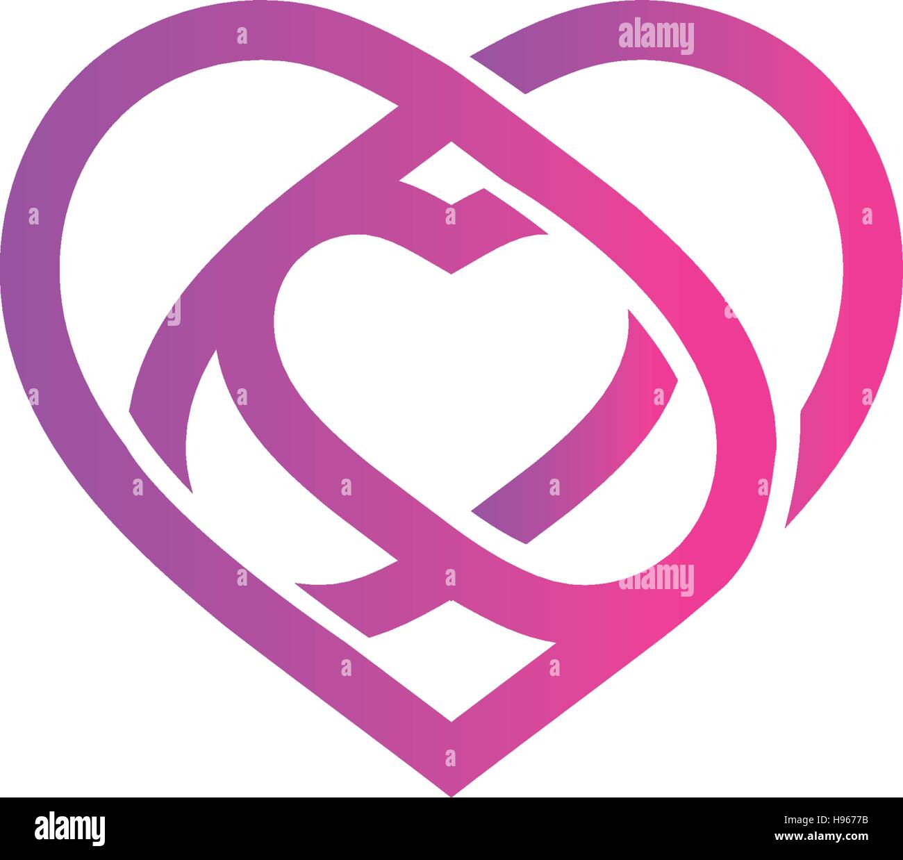 Isolierte rosa abstrakte Monoline-Herz-Logo. Liebe Logos. St. Valentines Tag Symbol. Hochzeit-Symbol. Amour-Zeichen. Kardiologie-Emblem. Vektor-Illustration. Stock Vektor