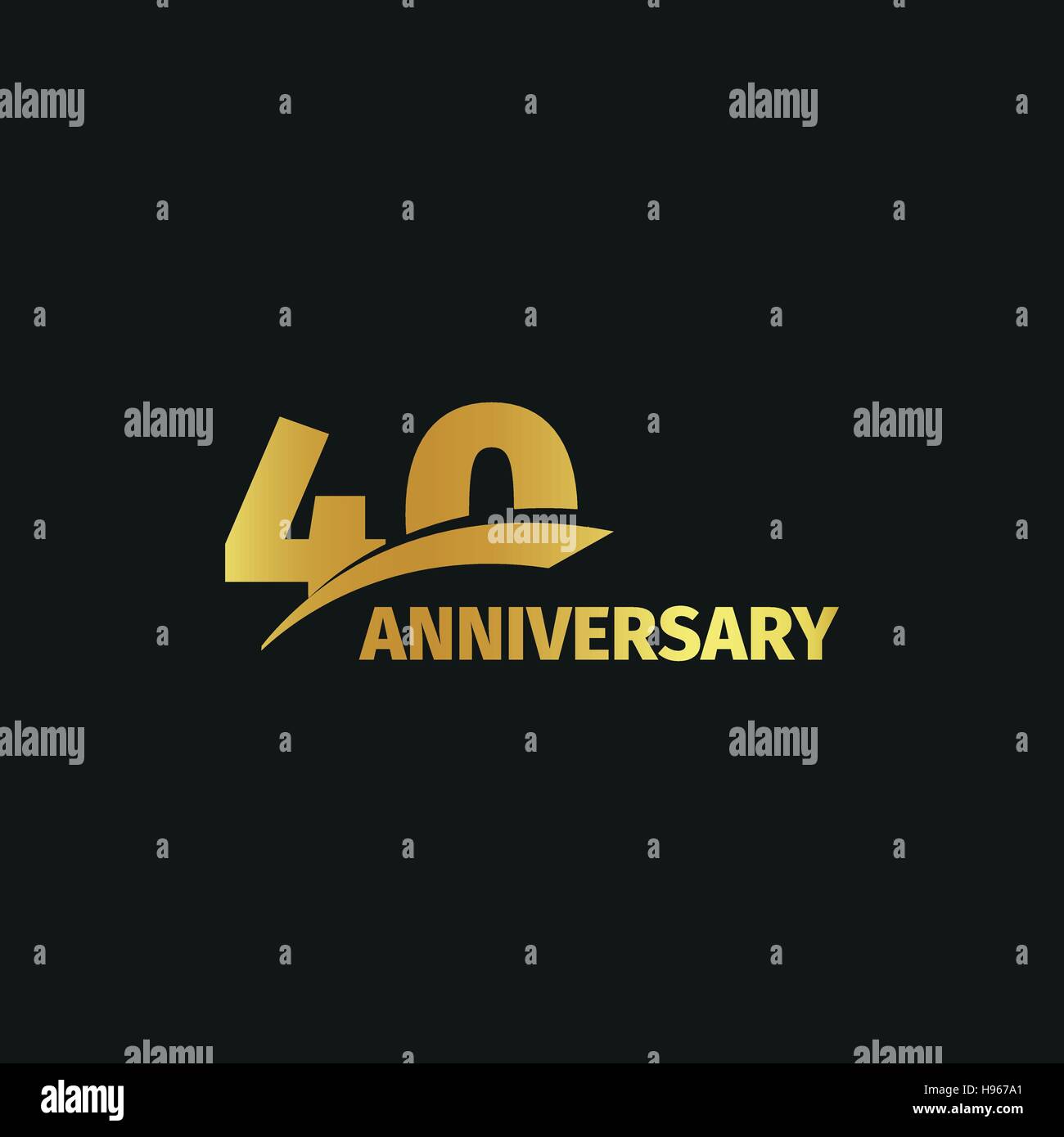 Abstract golden 40th Jahrestag Logo auf schwarzem Hintergrund isoliert. die Nummer 40 Schriftzug. Vierzig Jahre Jubiläum Feier Symbol. 40. Geburtstag-Emblem. Vektor-Illustration. Stock Vektor
