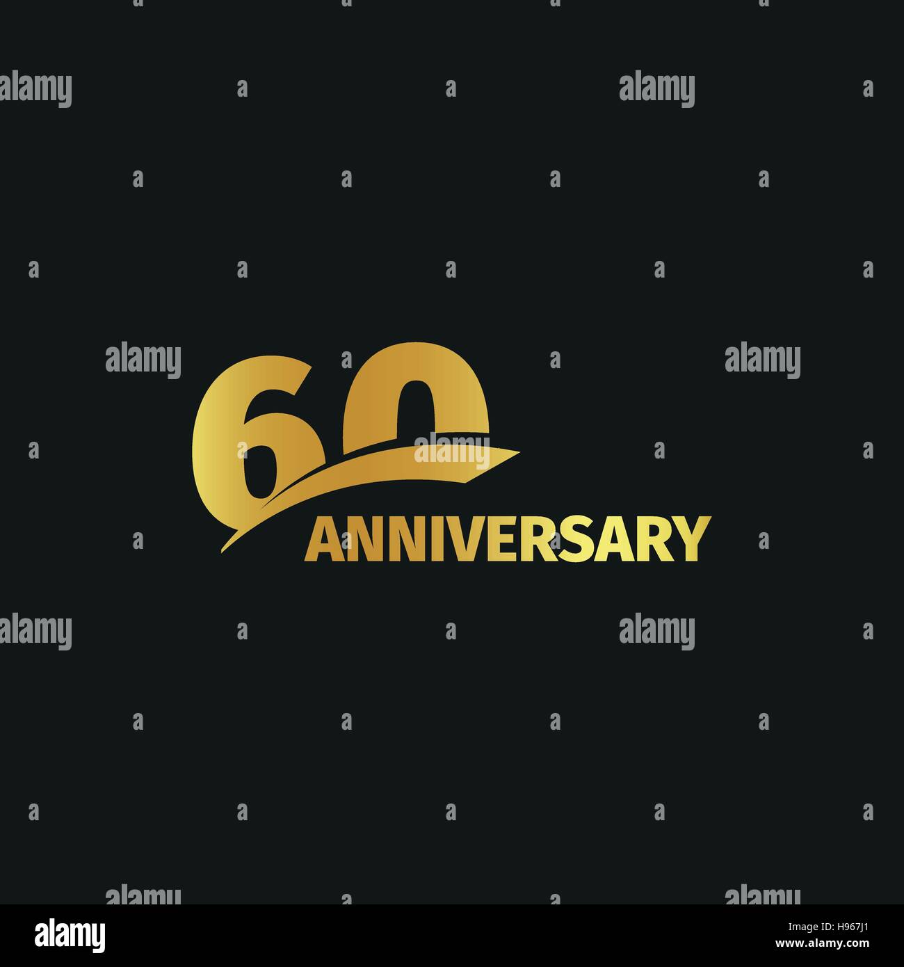 Abstract golden 60th Jahrestag Logo auf schwarzem Hintergrund isoliert. die Nummer 60 Schriftzug. 60 Jahre Jubiläum Feier Symbol. 60. Geburtstag-Emblem. Vektor-Illustration. Stock Vektor