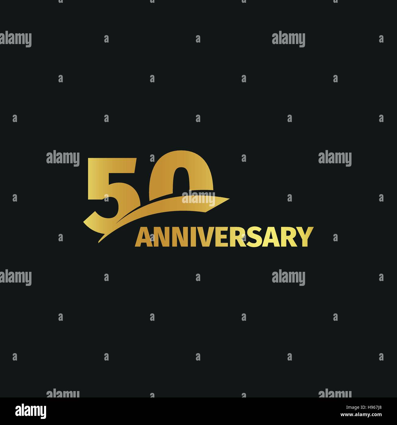 Abstract golden 50th Jahrestag Logo auf schwarzem Hintergrund isoliert. die Nummer 50 Schriftzug. 50 Jahre Jubiläums Feier Symbol. 50. Geburtstag-Emblem. Vektor-Illustration. Stock Vektor