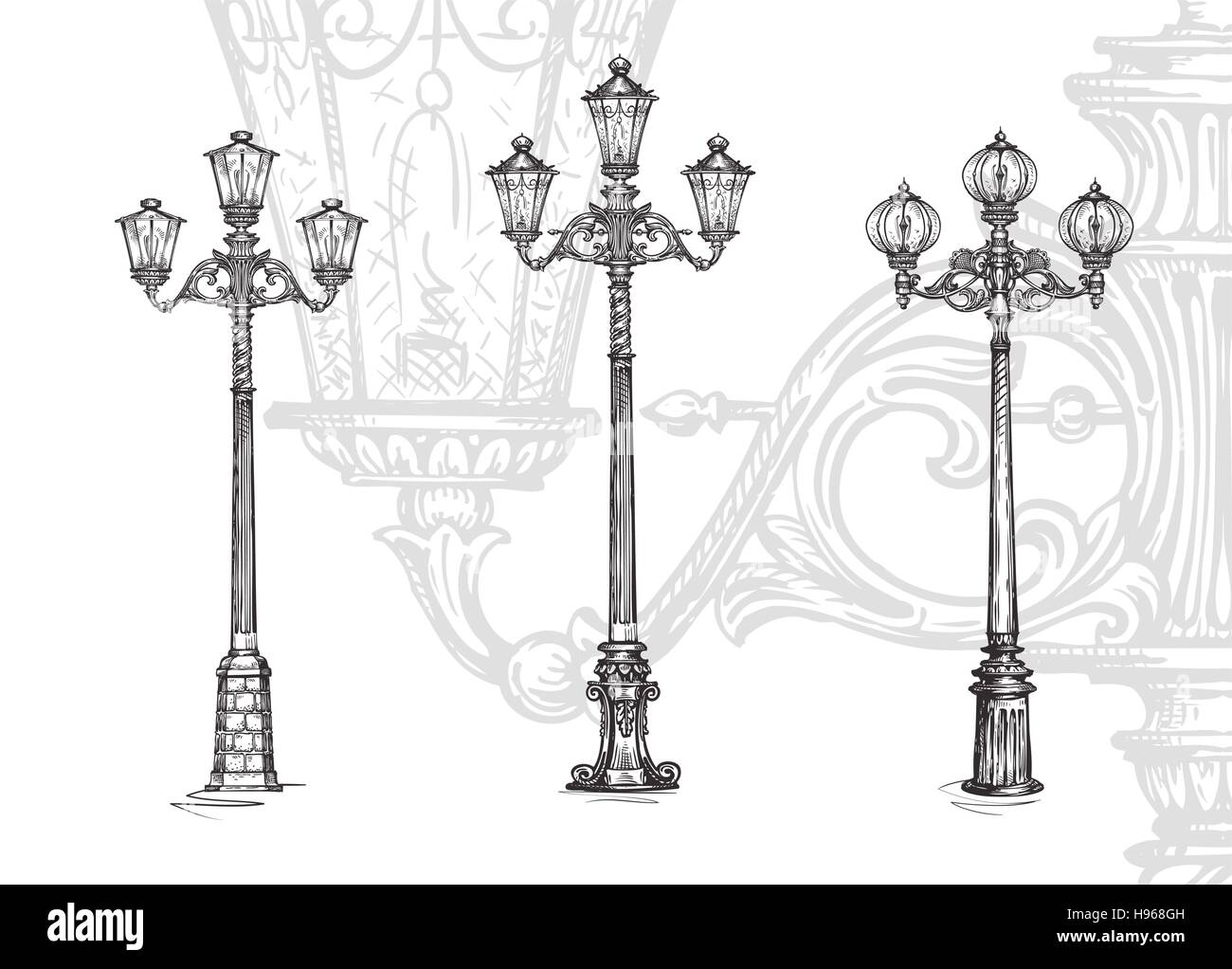 Laternenpfahl oder Straße Lampe. Skizze-Vektor-illustration Stock Vektor