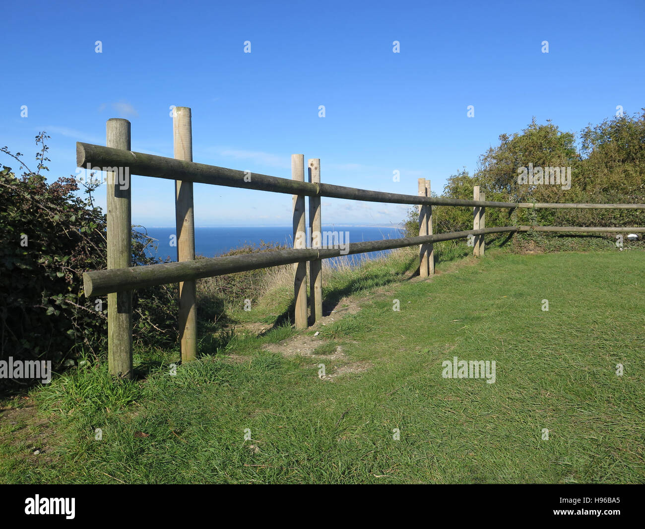 Landschaft-Zaun auf Isle of Portland, Dorset, Großbritannien Stockfoto