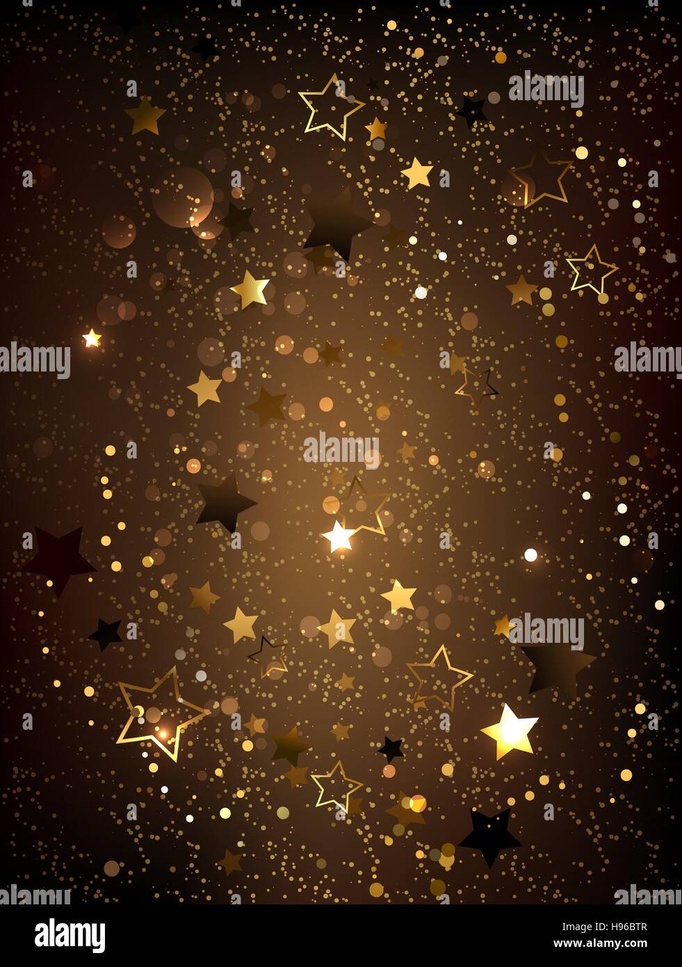 Dunkelbraun strukturiertem Hintergrund mit gold glänzenden kleinen Sternen. Stock Vektor