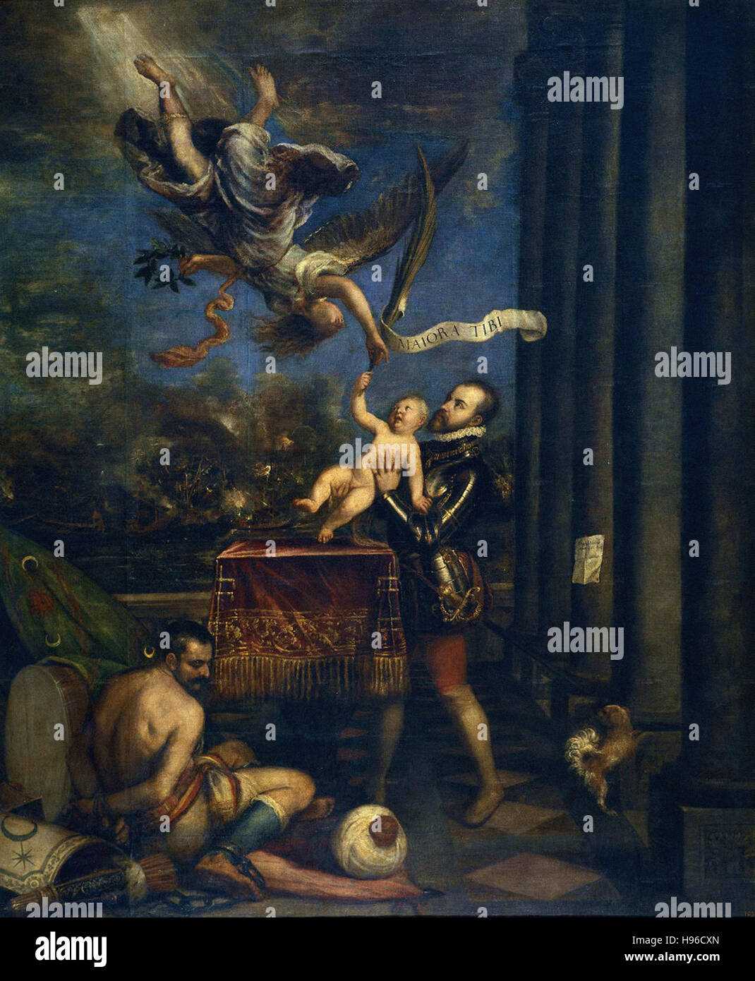 Tiziano Vecellio - Tizian - Philipp II., bietet nach dem Sieg von Lepanto, Himmel, Prinz Don Fernando - 1573 Stockfoto