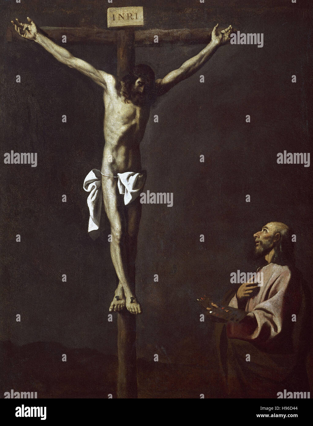 Francisco de Zurbarán - St. Lucas Gemälde Christus am Kreuz - Selbstporträt - 1635 Stockfoto