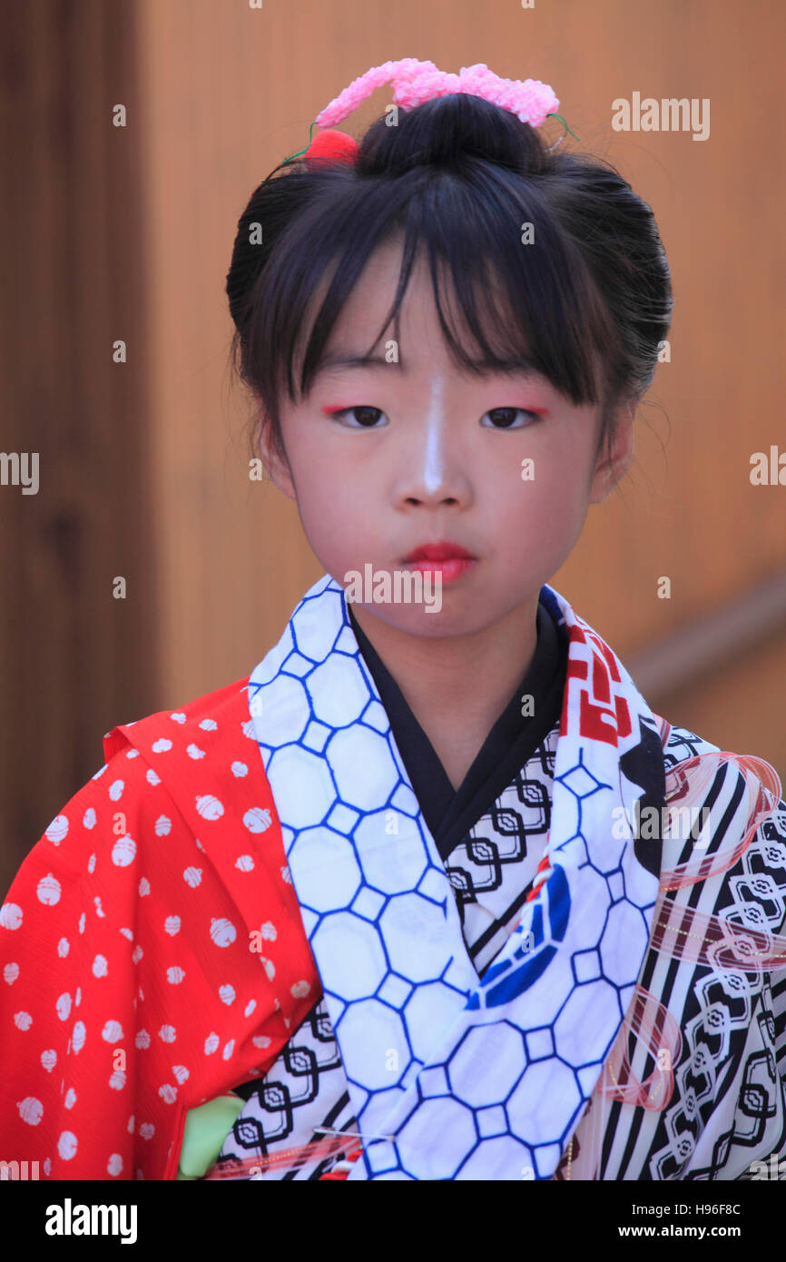 Japan, Kawagoe, Festival, Mädchen, Kind, Menschen, Porträt, Stockfoto