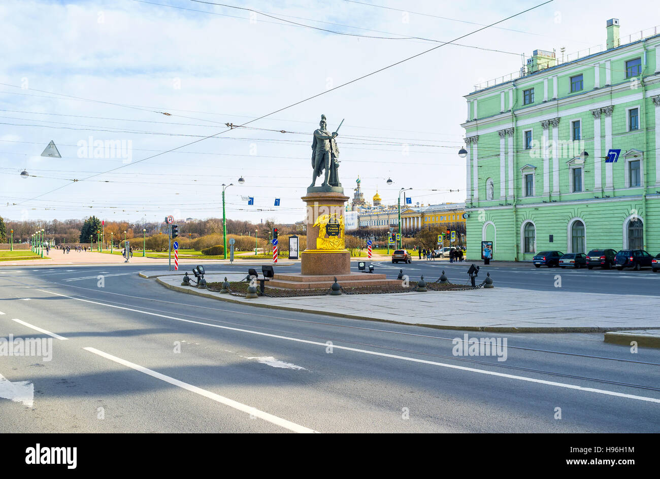 Das Denkmal für Alexander Suvorov, große russische militärische Befehlshaber, vertrat er als dem römischen Gott des Krieges - Mars Stockfoto