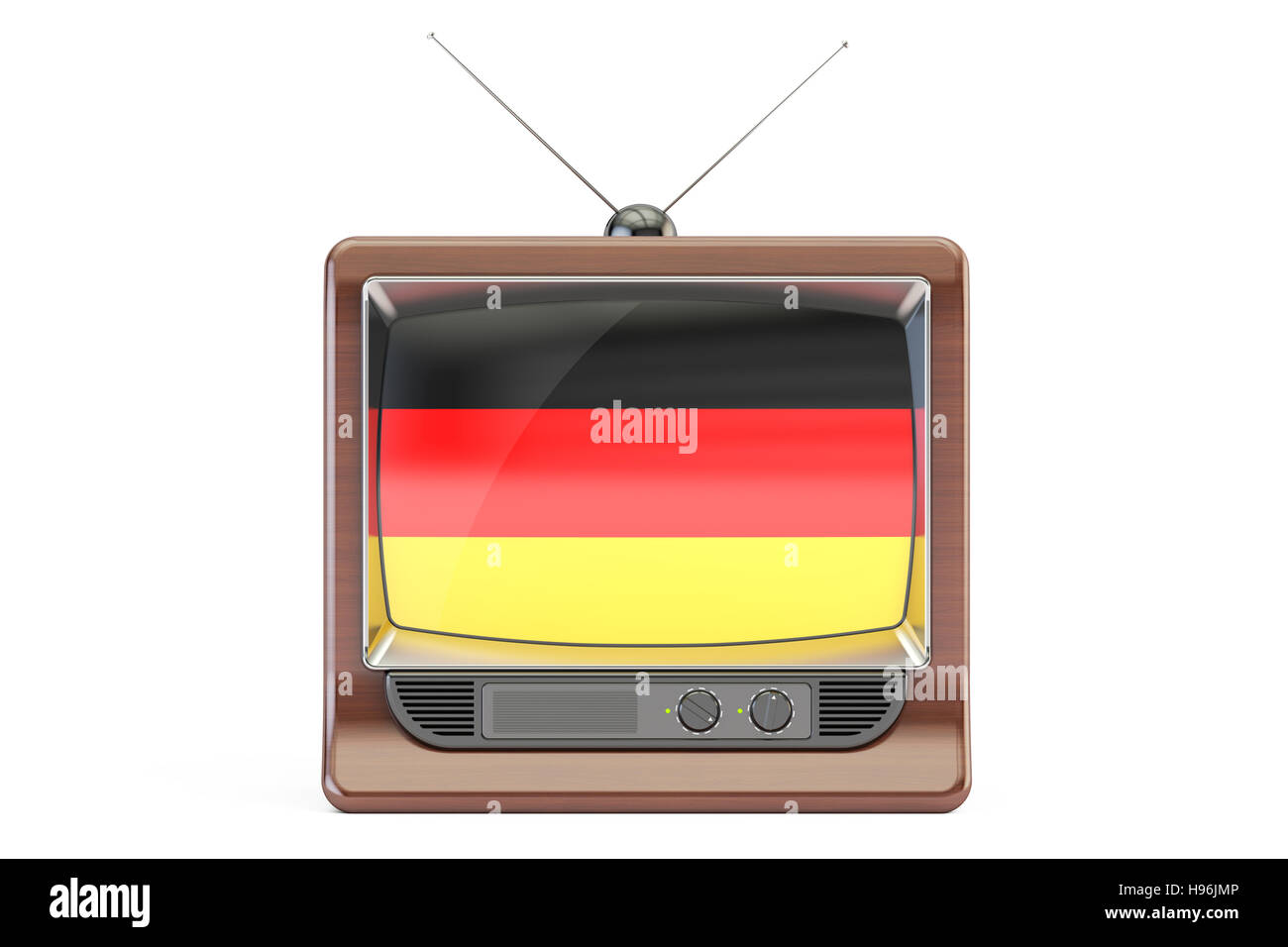 alten Fernseher mit Flagge Deutschlands. Deutsche Fernsehen Konzept, 3D-Rendering isolierten auf weißen Hintergrund Stockfoto