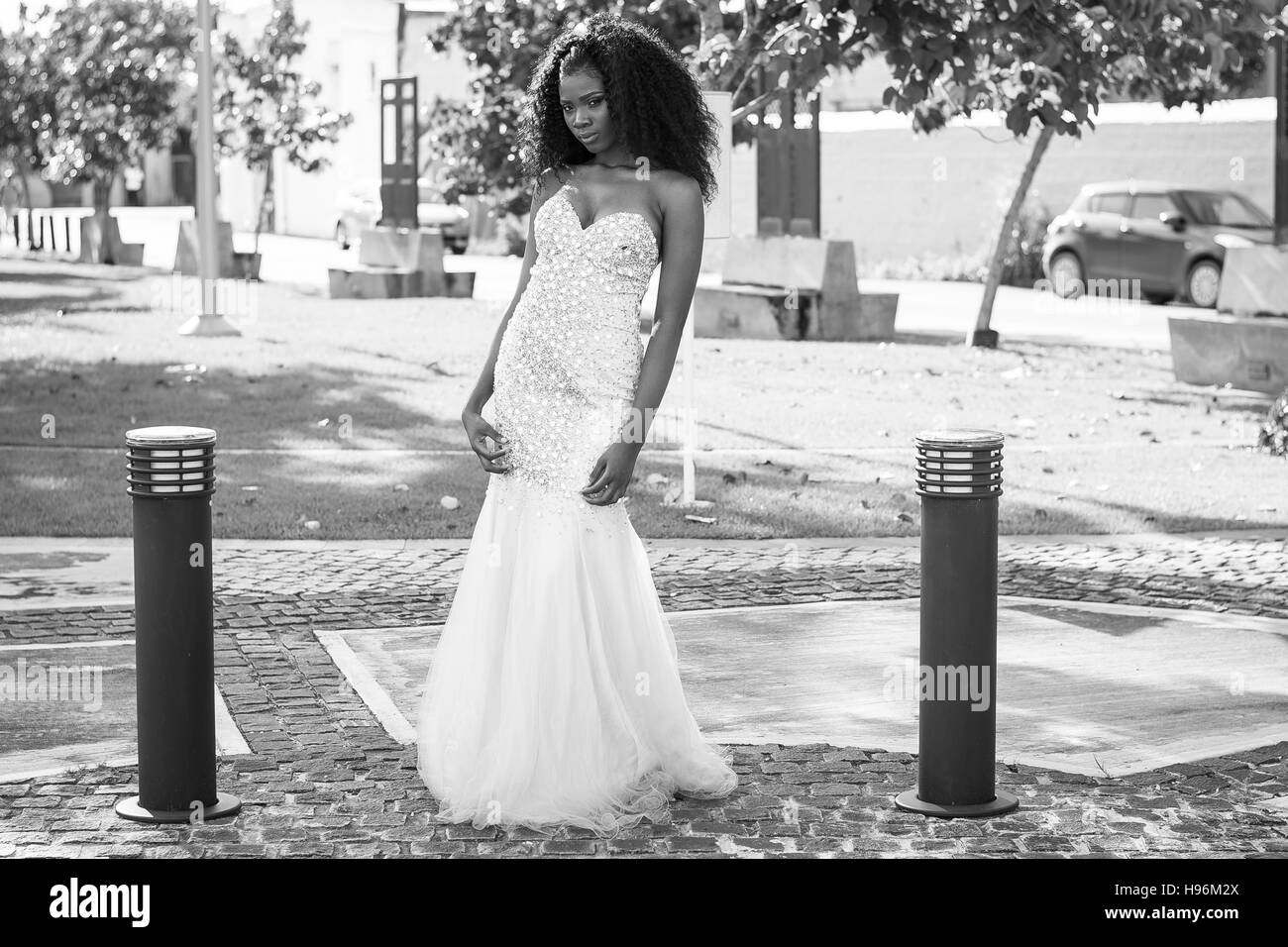 Schönen Barbados Modell tun ein Fotoshooting in Bridgetown Barbados Stockfoto