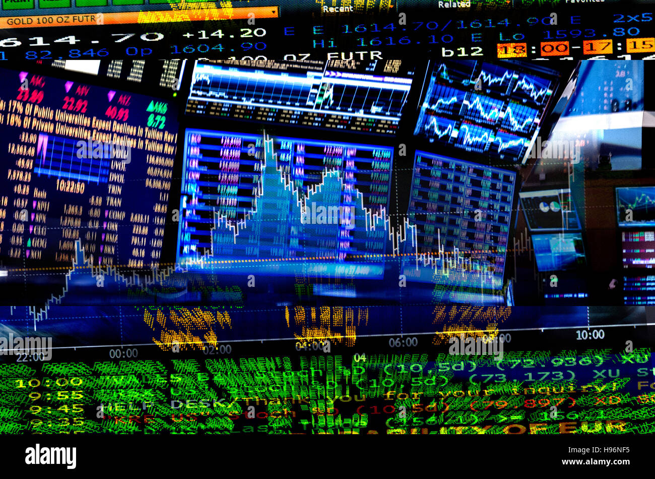 Finanzzahlen auf Bildschirmen Stockfoto