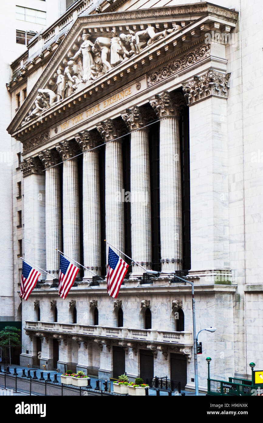 USA, Staat New York, New York City, Manhattan, Fassade der New Yorker Börse Stockfoto