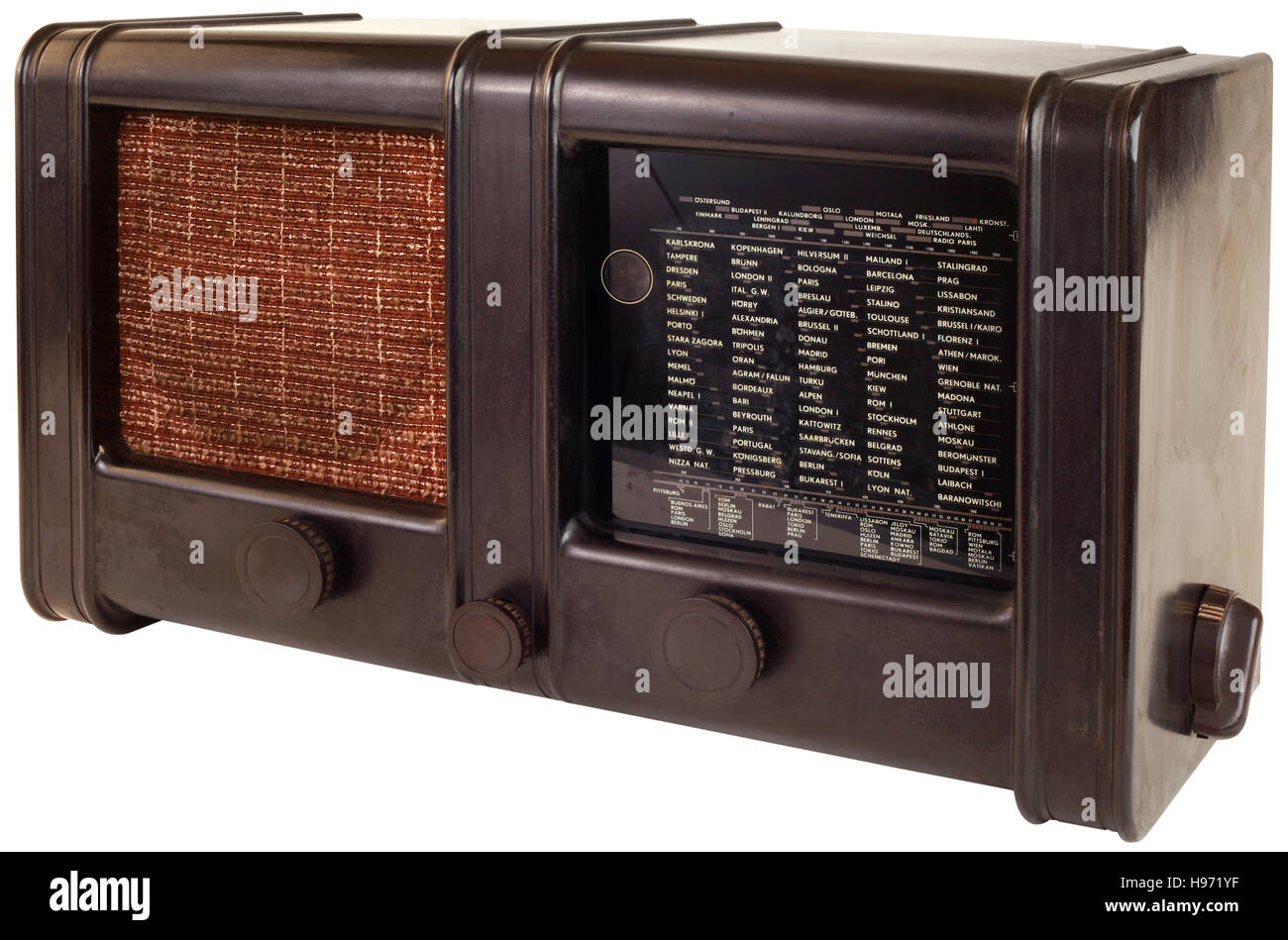 Alten Wooden Radio-Apparat mit Schneidepfad isoliert Stockfoto
