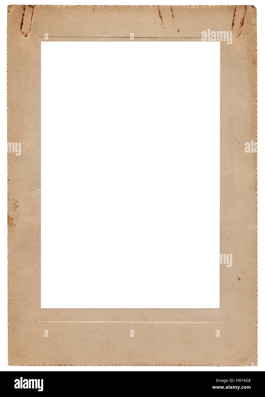 Gealterten Vintage Studio Portfolio Foto Bilderrahmen, vertikale isolierten alten Retro-Beige Sepia gefärbt Album Karton Rand Karte Textfreiraum Stockfoto