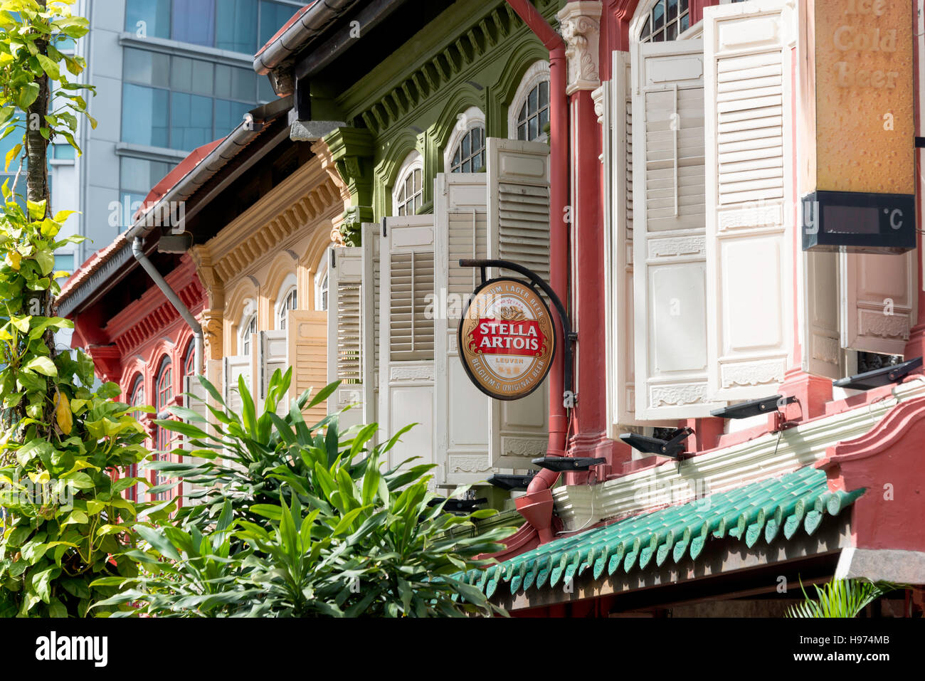 Kolonialarchitektur am Zentralbereich, Emerald Hill Road, Singapur, Singapur Insel (Pulau Ujong) Stockfoto