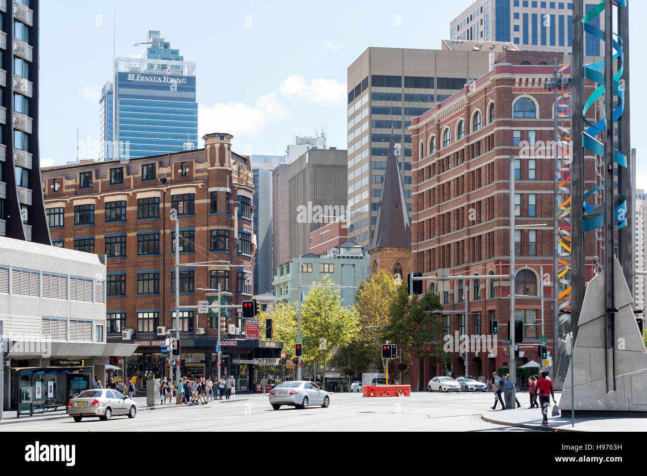 George Street von Railway Square, Central Business District, Sydney, New South Wales, Australien Stockfoto