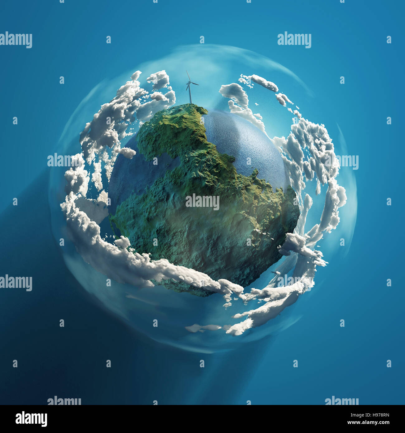 Windrad auf grüner Planet, Stockfoto