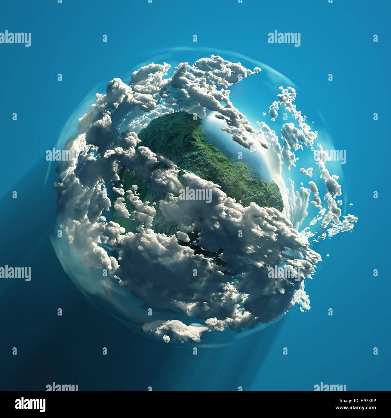 Windrad auf grüner Planet, Stockfoto