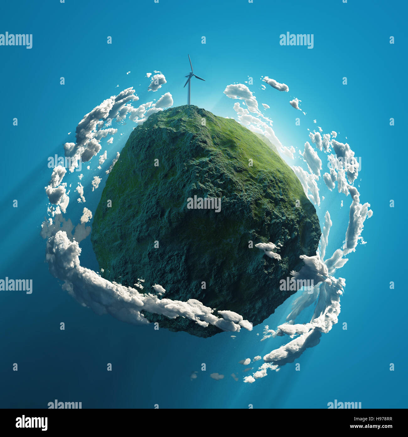 Windrad auf grüner Planet, Stockfoto