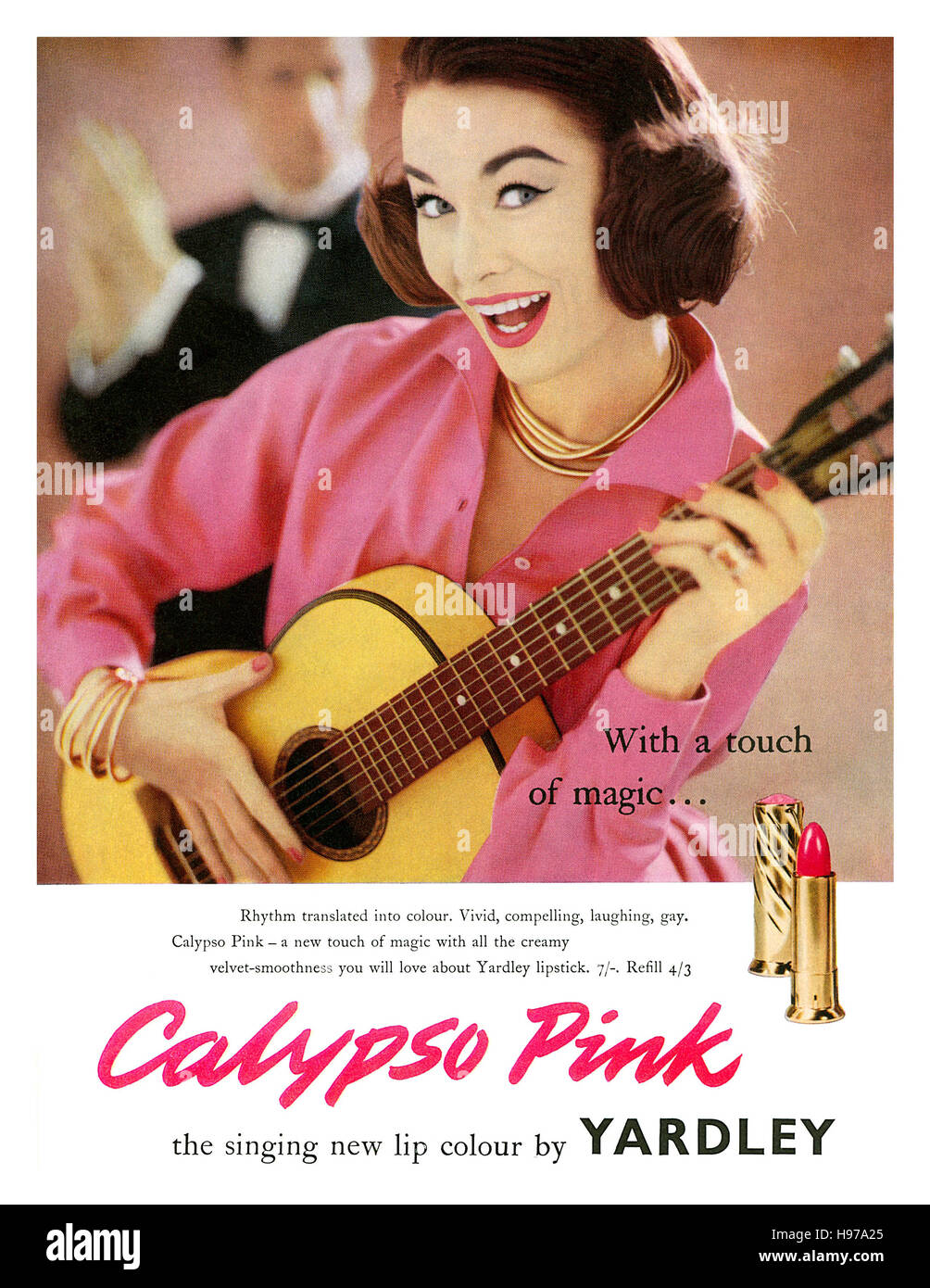 1958 britische Werbung für Yardley Calypso rosa Lippenstift Stockfoto