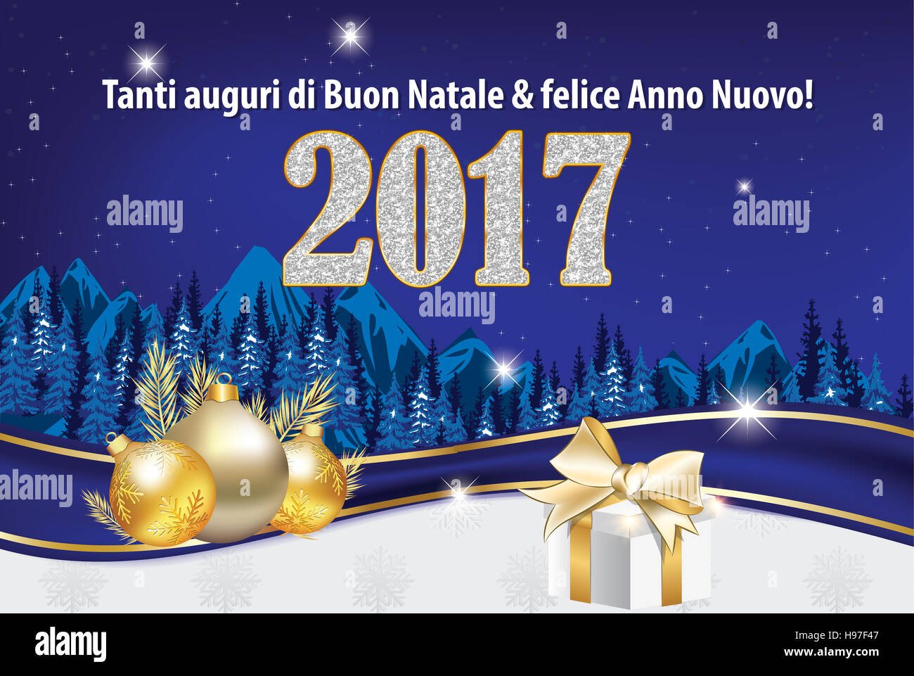 Tanti Auguri di Buon Natale & Felice Anno Nuovo! -Biglietto d'auguri. Colori di stampa Stockfoto