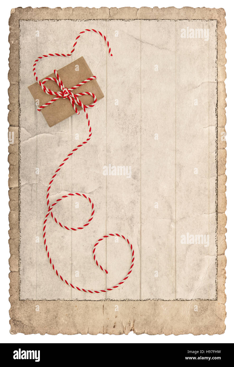 Vintage-Stil-Weihnachtskarte-Geschenk-Box. Rahmen für Fotos und Bilder. Verwendete Papier isoliert auf weißem Hintergrund Stockfoto