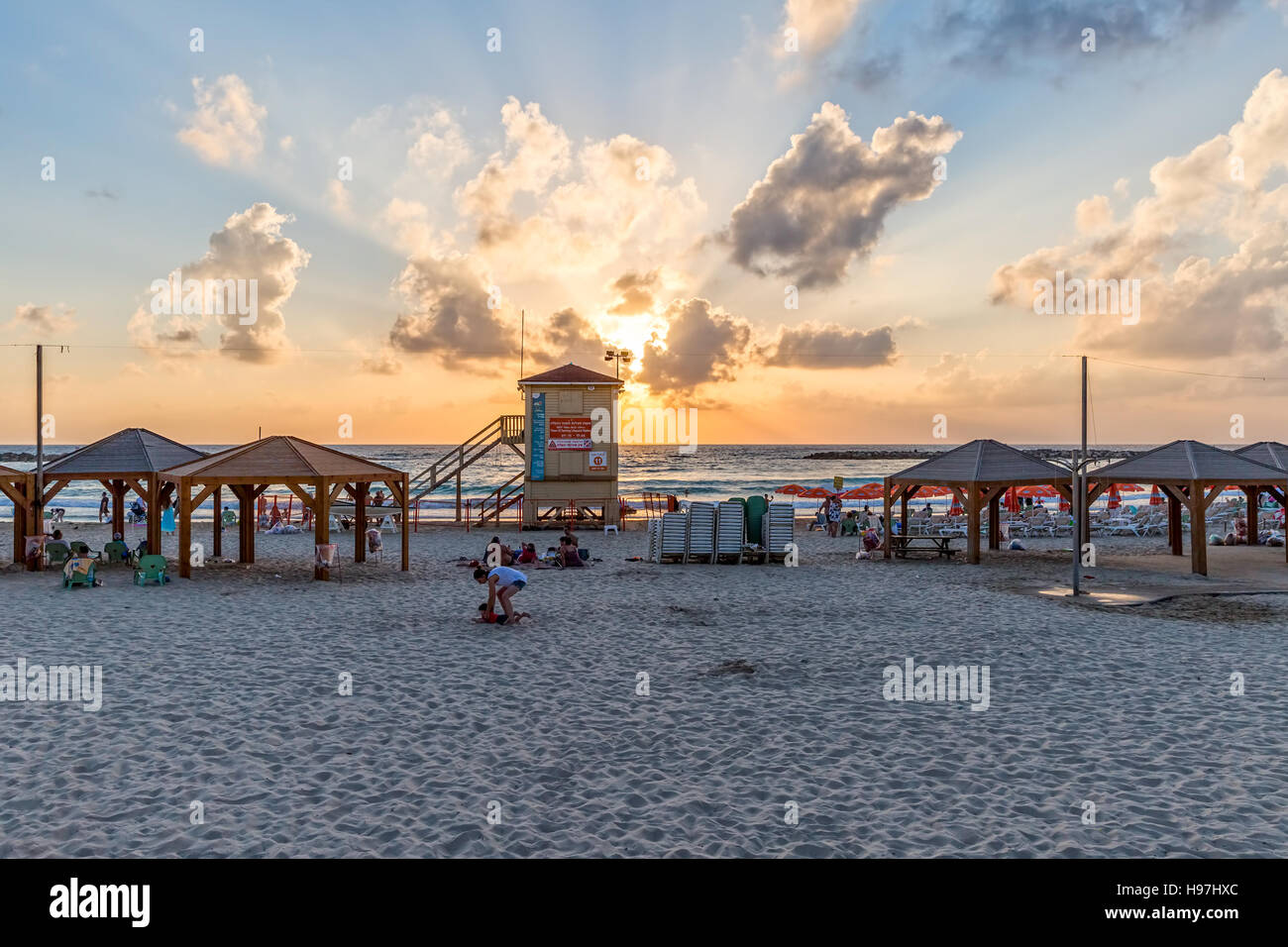 Tel Aviv Strand Sonnenuntergang Stockfoto