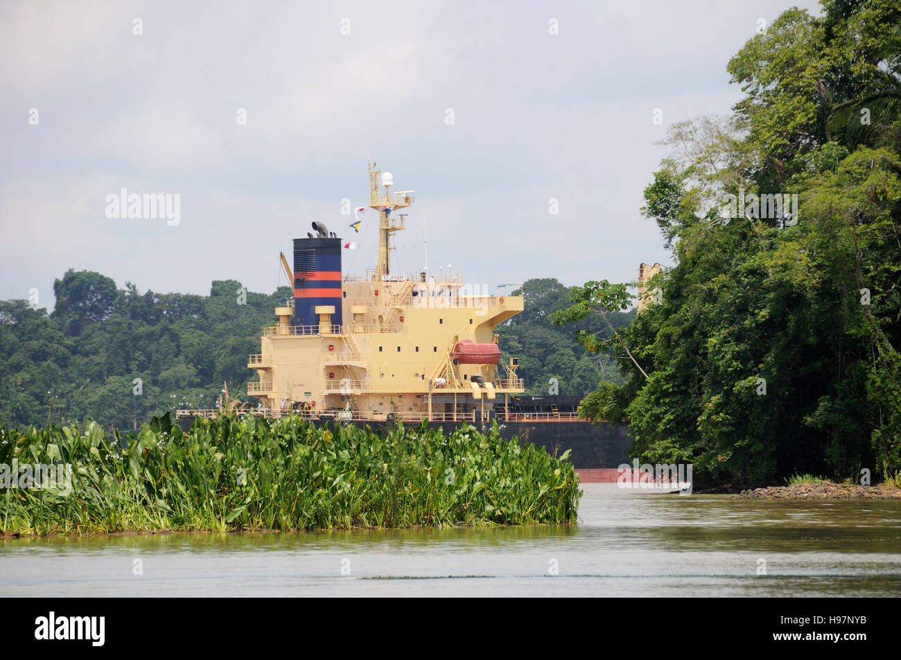 Großes Schiff am Panamakanal, Panama, Panama-Kanal Stockfoto