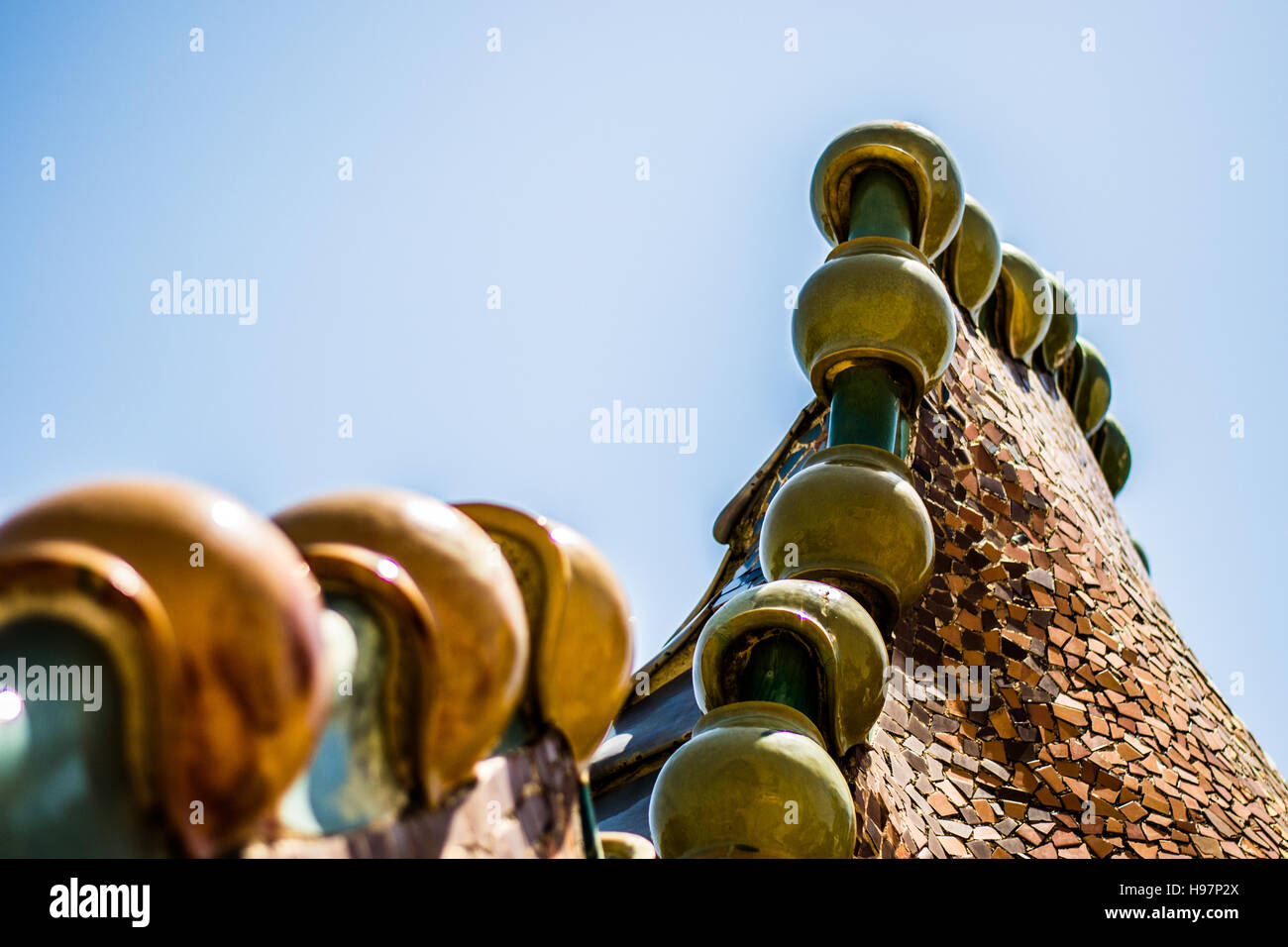 Auf dem Dach-Detail von Gaudis Casa Battlo Stockfoto