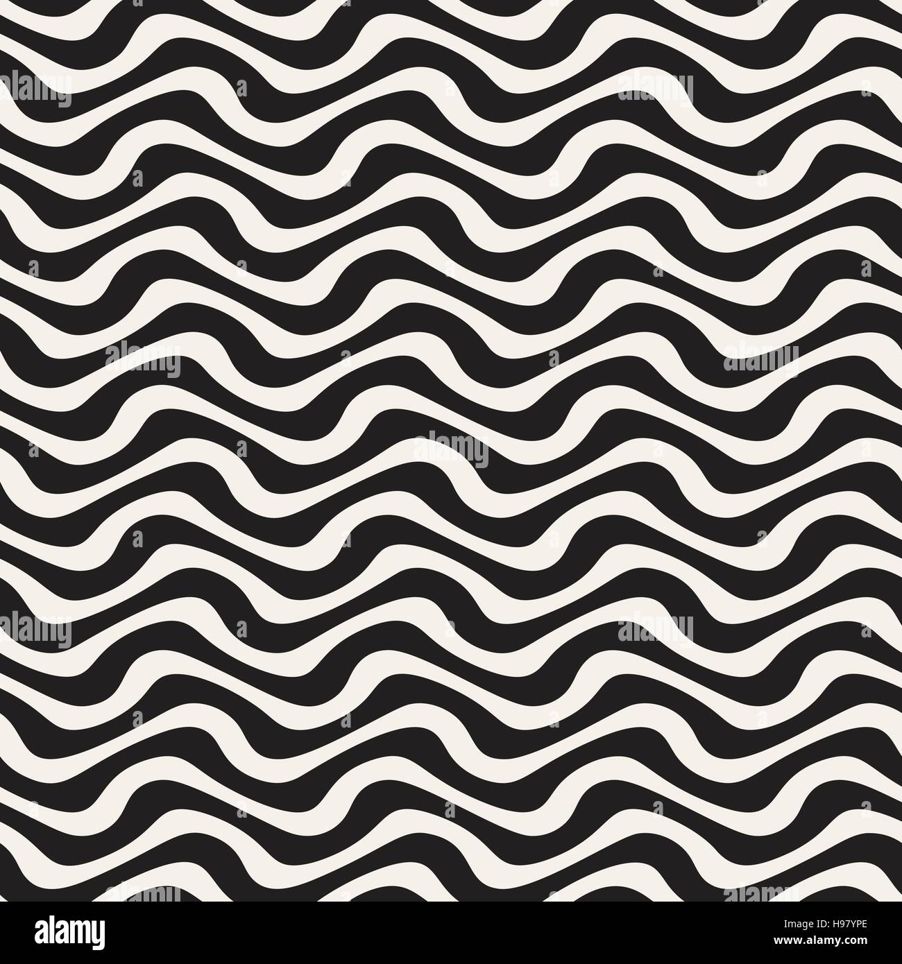 Handgezeichnete horizontale Wellenlinien. Vektormuster nahtlos schwarz und weiß. Stock Vektor